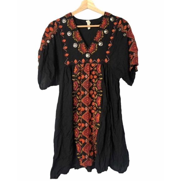 Anthropologie Rala Embellished Medallion Dress Black & Red V-Neck XSP - Picture 7 of 13